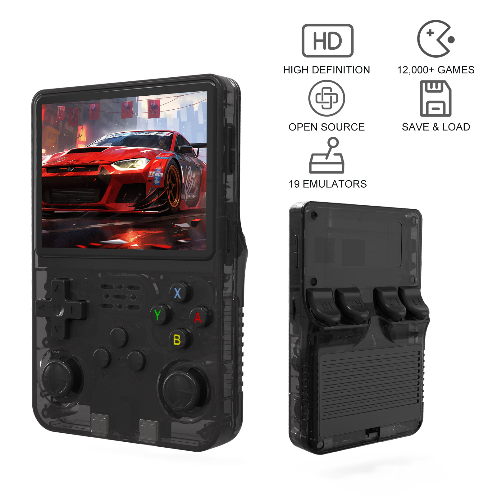 GAMINJA R36S Retro Handheld Game Console - 3.5" IPS Screen, 64GB, Hall Joysticks, TV Output