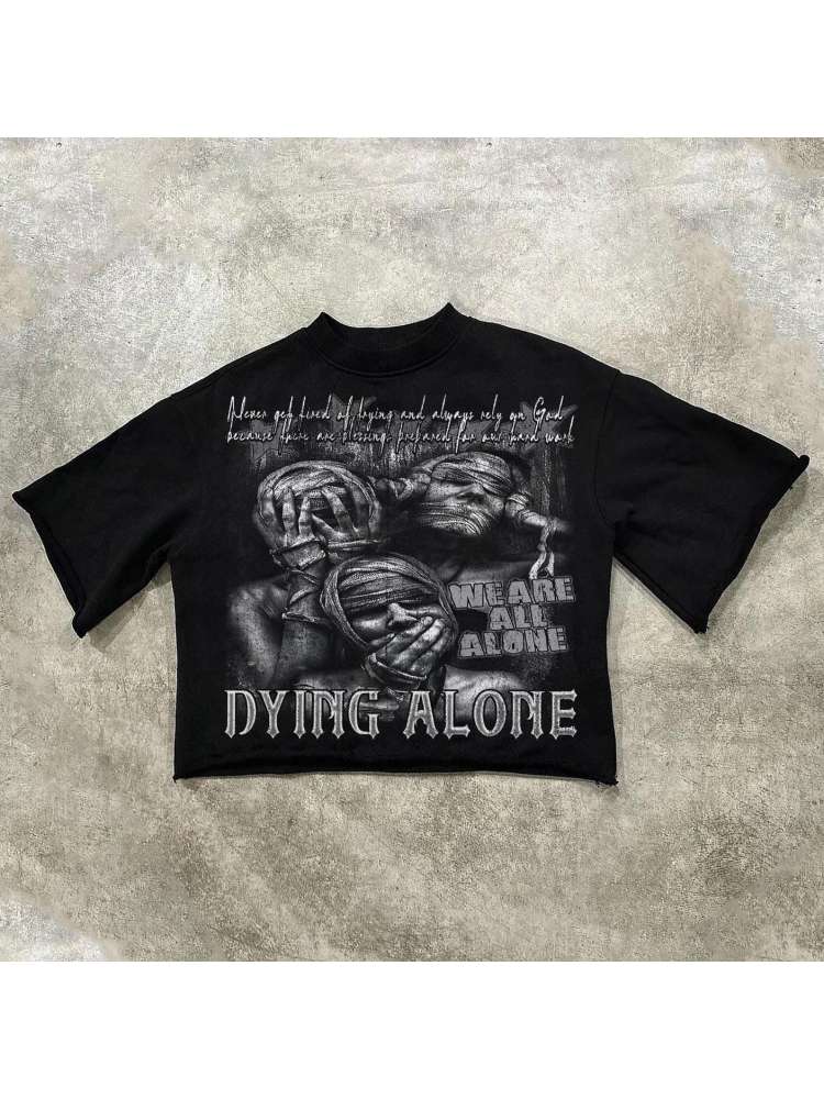 Oversized Boxy Graphic Tee - Black Streetwear Print - Cropped Fit - S to 3XL
