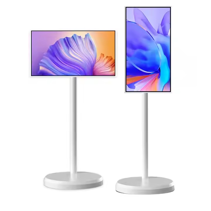 32" 4K Rolling Smart Touch Screen - Android 13, 8GB+128GB, Built-in Battery, Movable Stand with Wheels, Wi-Fi, Screen Casting, White