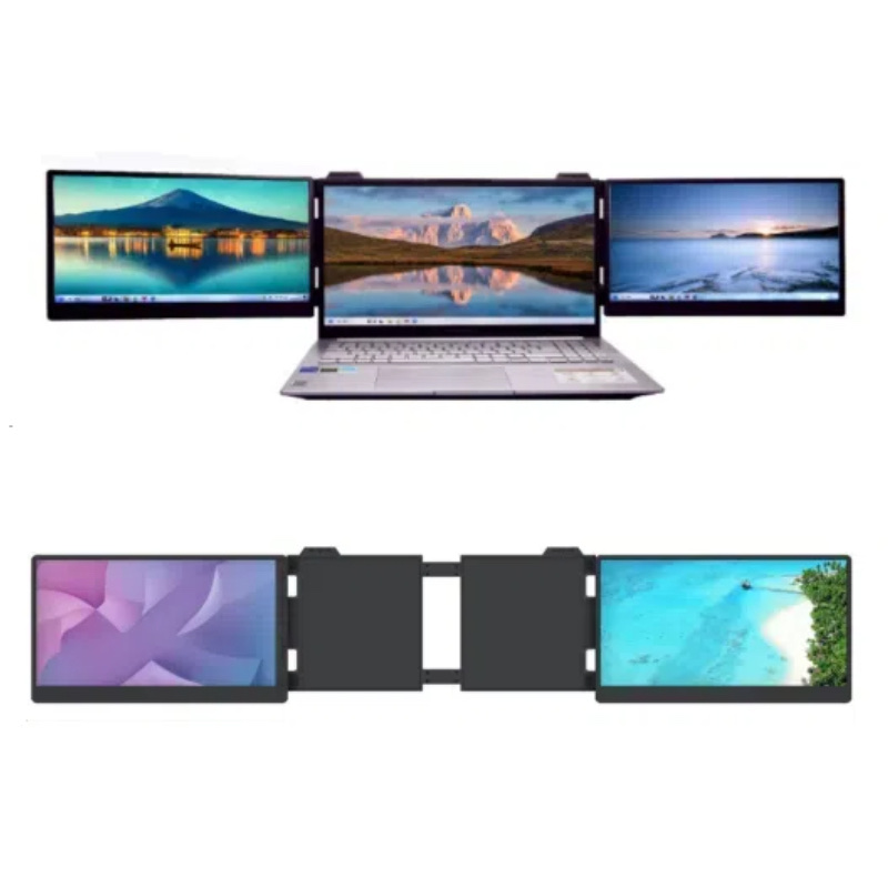 Triple Screen Laptop Extender - 2x 14" Full HD 1080p Screens, USB-C & Mini HDMI, Fits 13.3-16.1" Laptops, Foldable