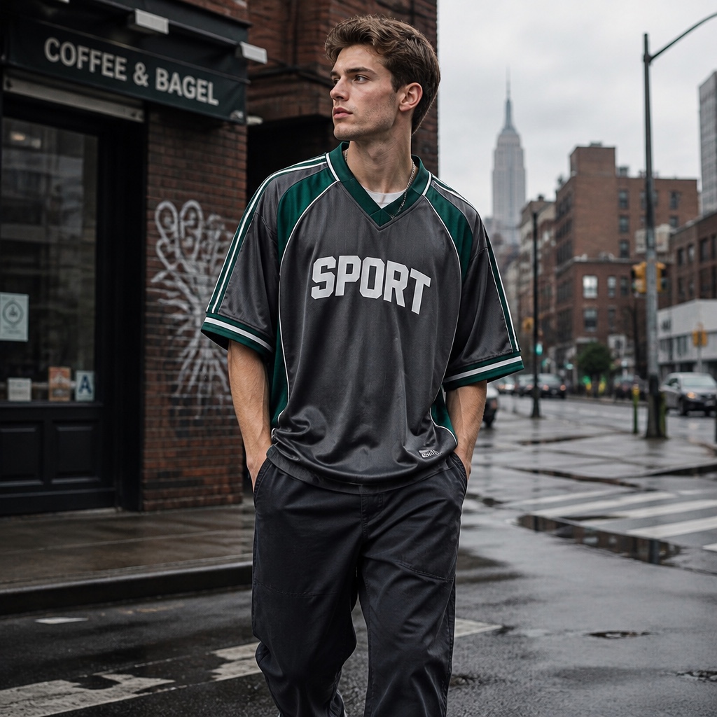 Retro Loose-Fit Football Jersey - Streetwear V-Neck, Contrast Sleeves - Custom Name & Number - 16 Colours