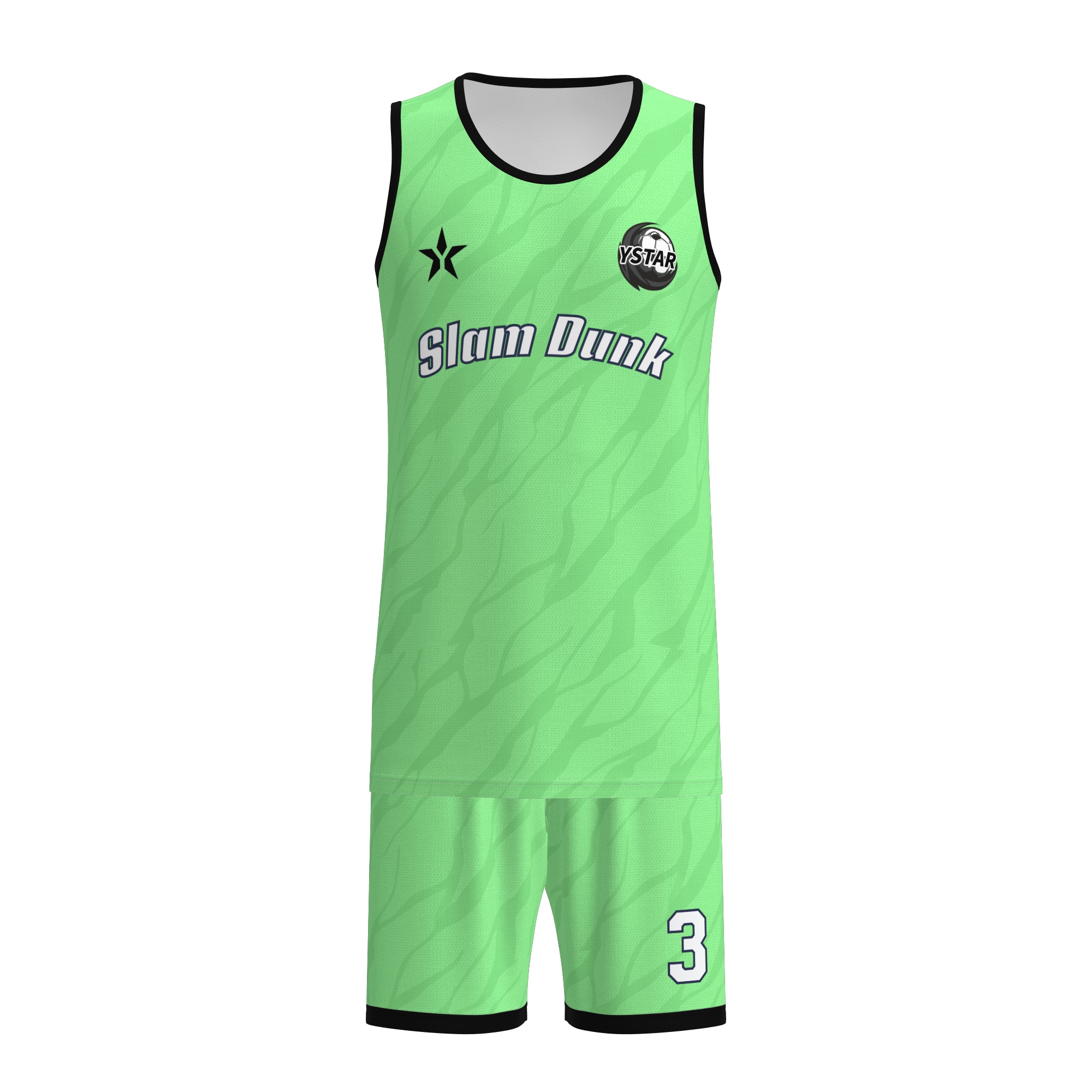 Custom Basketball Uniform Set (Jersey + Shorts) - Textured Print - Your Team Name & Numbers - Green / Blue / White - From 2 Sets