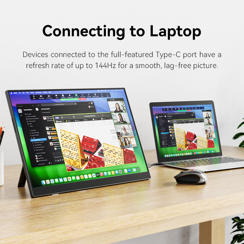 18" 2.5K Portable Touch Monitor - 2560x1600, 144Hz, IPS, Built-in Stand, USB-C & Mini HDMI - for Laptop / PS5 / Xbox / Switch