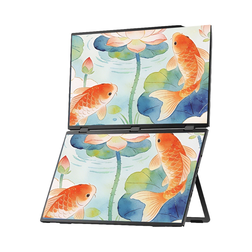Dual-Screen Portable Monitor - 2x Full HD 1080p Stacked Screens, 15.6" or 18.5", Foldable, USB-C & Mini HDMI - for Laptop