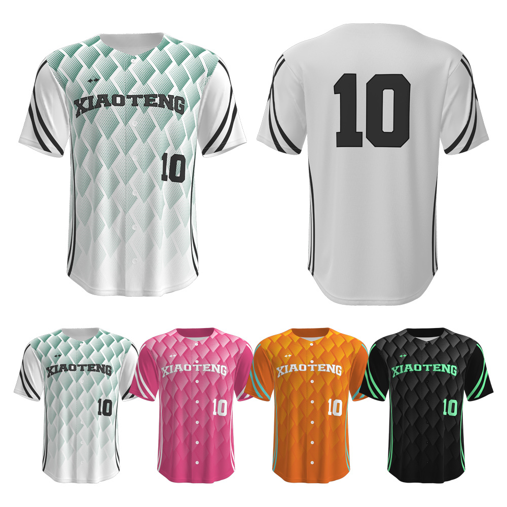Custom Baseball Jersey - Button-Front, Gradient Scale Pattern - Your Team Name & Number - XS to 5XL - 4 Colours - From 2