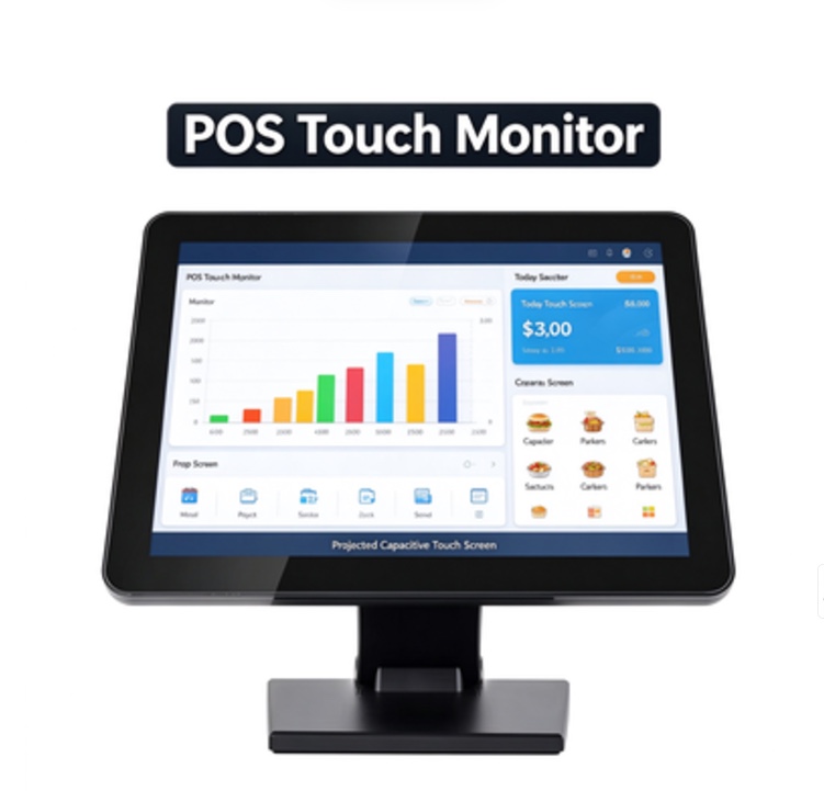 17" Touch Screen Monitor for POS / Shop / Restaurant - Capacitive Touch, Foldable Stand, VGA + USB
